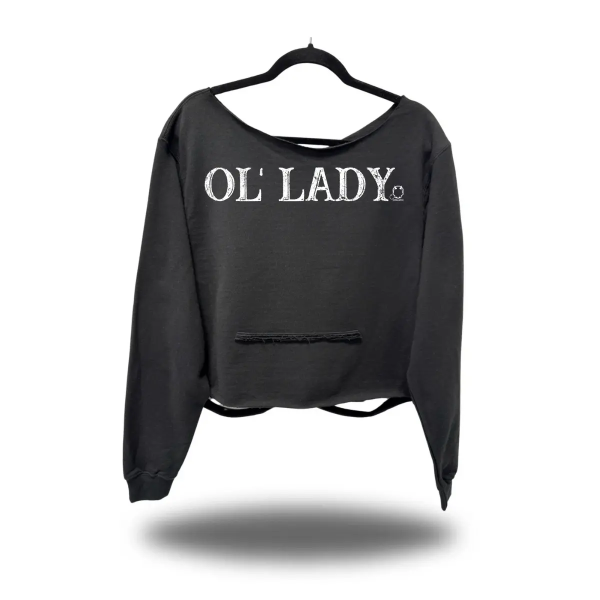 TheDriveClothing OL LADY Road Rash Slash X Black Crop Wide Neck Hoodie – Y2K Streetwear, Biker Festival Crop Sweatshirt, Edgy Graphic Hoodie, Women's Oversized Streetwear Outfit