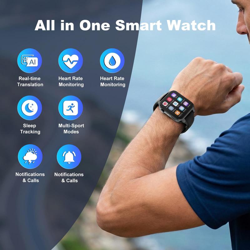 iTourTranslator AI Translator Smart Watch, Real Time Language Translator 127 Languages, Offline Translation Device for Men Women, Fitness Tracker Smartwatch with HR, Sleep Monitor, 9 Sport Modes