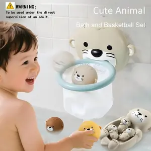 Bathroom water play toys, Sensory otter net fishing and basketball, sealed floating balls, children's bathing and showering toys, soft and easy to squeeze, suitable for toddlers' toy gifts