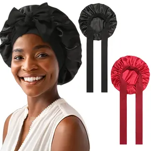 AWAYTR Fashion Satin Bonnet for Women Silk-Like Hair Bonnet with Wide Elastic Band Double Layer Night Cap for Curly Hair Wrap Haircare