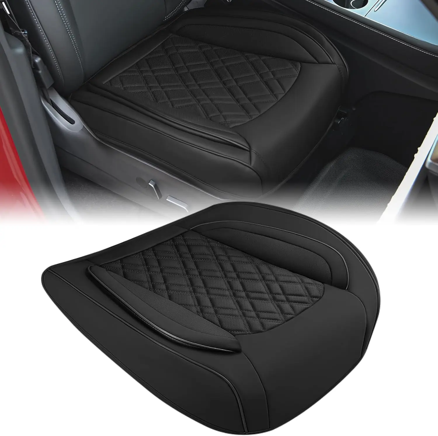 Nilight Black Leather Front Seat Cushion Cover with Wings, Car Seat Protector, Waterproof Anti-Slip, Wrapped Bottom, Storage Bag Included, Suitable for Cars, Sedans, SUVs, Seat Covers