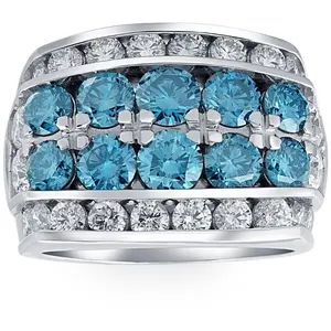 7Ct Blue Diamond Men's Four Row Anniversary Ring in 10k White Gold