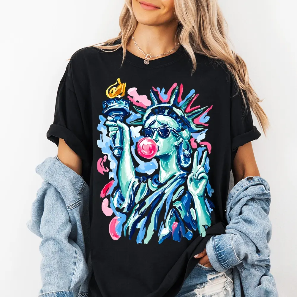Preppy Statue of Liberty Blowing Bubble Gum Shirt, 4th of July Shirts