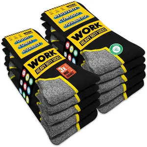 2026 WORK  for Men Crew Length Black  6/10 Pairs Socks