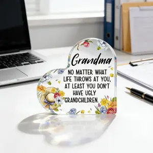 Christmas Gift For Grandma Grandmother Christmas Gift Grandma Gifts From Grandkids Grandson Granddaughter Grandchildren Acrylic Heart Shaped Plaque Gift For Grandma Grandmother Nana