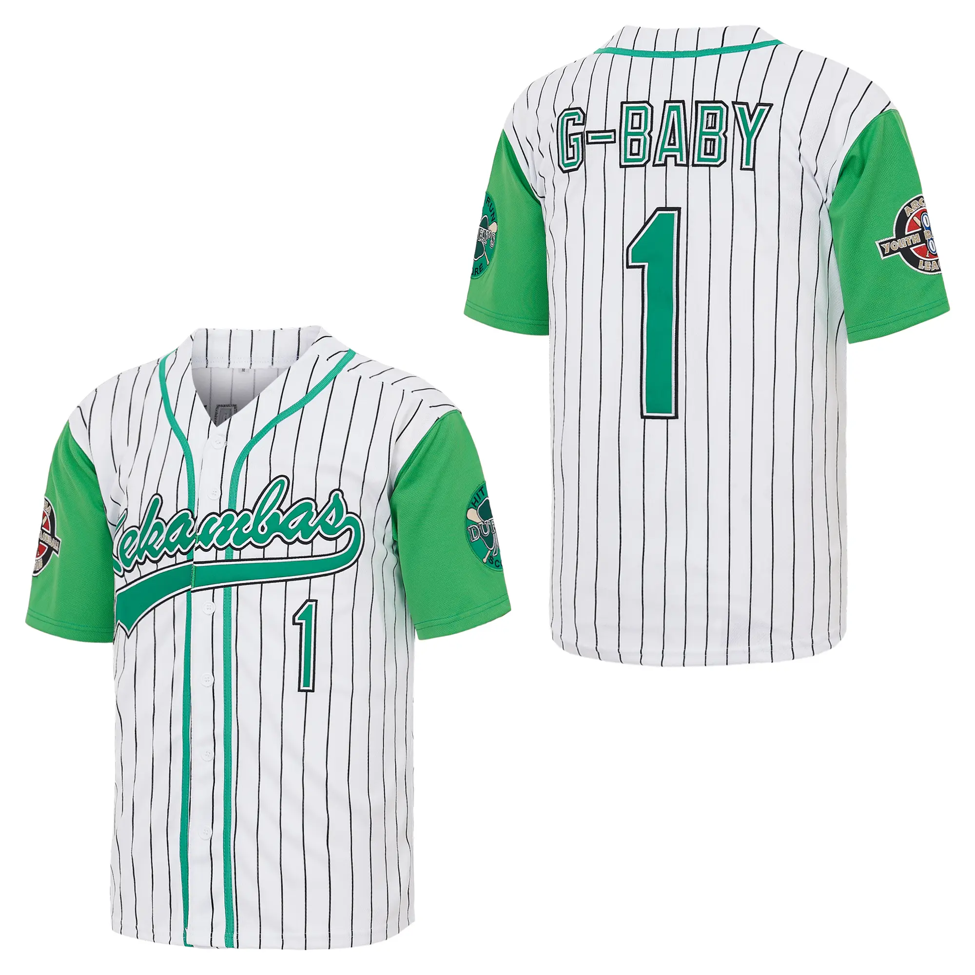 Men's Hardball Movie #1 G-Baby Kekambas Evans Replica Embroidered V-Neck Polyester Baseball Jersey with ARCHA Patch, Baseball & Softball Sports Top, Breathable Quick-Dry Activewear for Athletes, Flexible, Moisture-Wicking, S to XXXL, Everyday Activewear,