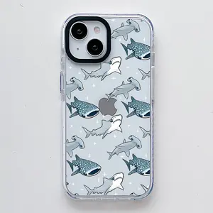 Cute Whale Shark Ocean Sea Pattern Scratch Resistant Shockproof Protective Cover TPU Clear Soft Phone Case for iPhone 16 15 14 13 12 11 Pro Max Plus
