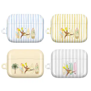 Curious George AirPods Case – Cute Monkey Surf Beach Aesthetic Cover for AirPods Pro 1/2/3 & AirPods 1/2/3/4 | Kawaii Summer Vibe, Striped Pattern, Soft Protective Case