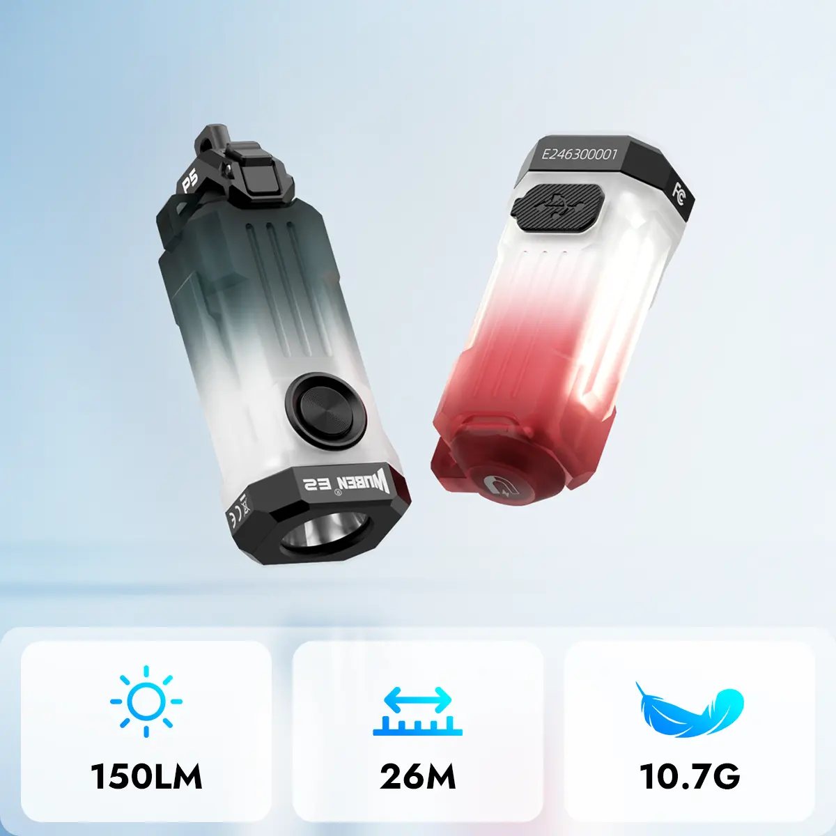 WUBEN E2 Pulse NEW Mini Keychain Light, Ultra-Light Rechargeable Pocket Light with Magnetic Quick-Release Clip & DIY Necklace Chain, Mini Flashlight for Keys, Bags, Backpacks & Everyday Carry