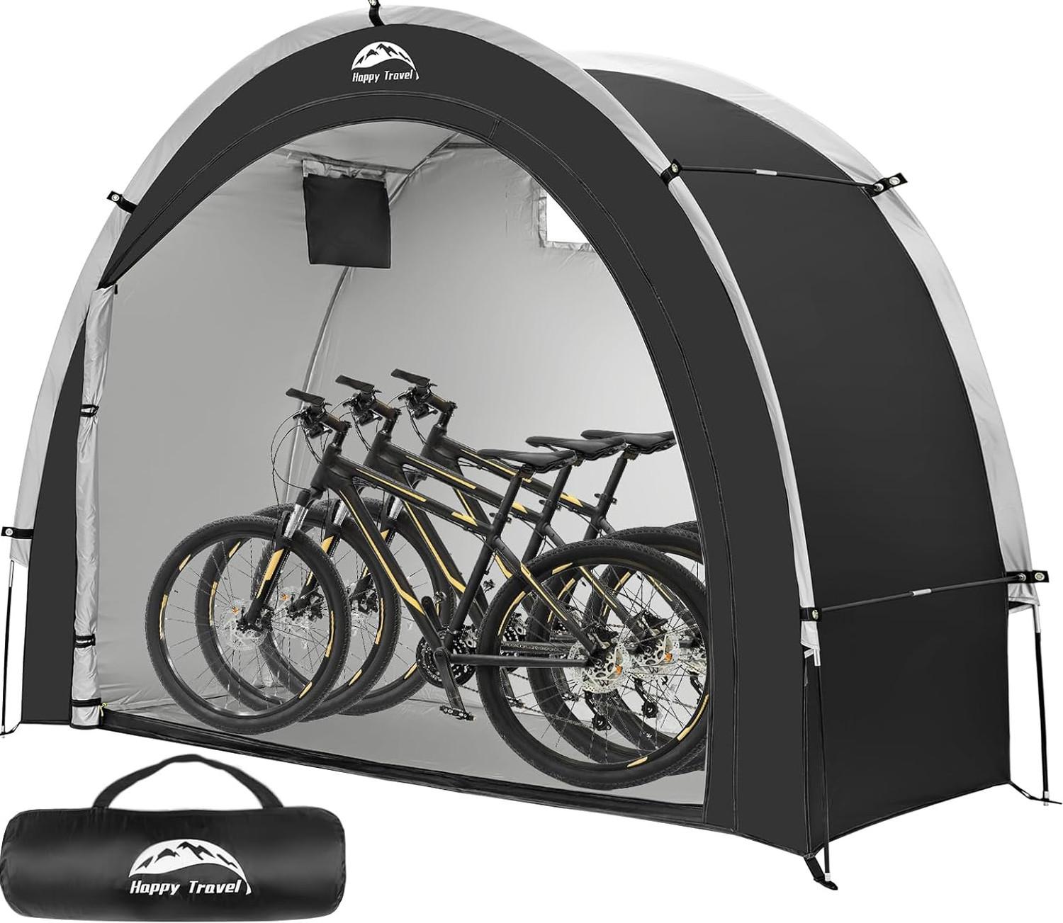 Portable Bike Storage Tent Waterproof Outdoor Bicycle Shelter with Window, Large Capacity Bike Cover Shed for 2-8 Bikes, Lawn Mower & Garden Tools, Heavy Duty Outdoor Storage