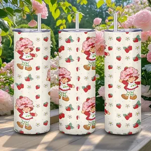 20oz Stainless Steel Tumbler, 1 Count Strawberry Shortcake Pattern Insulated Water Bottle, Stainless Steel Thermos, Stainless Steel Flask, Drinking Cup for Home Office School, Boyfriend Gift, Drinkware, Summer Cool Bottle