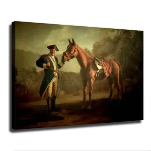 Framed Historical Art Print - Patriotic Napoleon Bonaparte and Red Horse Canvas Poster, Ready to Hang, Wrapped Canvas Frame, Wood/Pine Material, Perfect for Home or Office Decoration, Historical Room Decor|Equestrian Scene|Pine Wood Frame, Horse