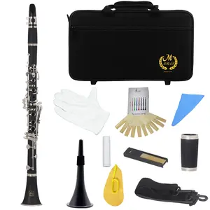 Mbat Wooden Clarinet B Flat, 17 Keys 6 Rings, Body Silver Keys, Cloth Case with Original Accessories, Ideal for Adults Kids Beginners
