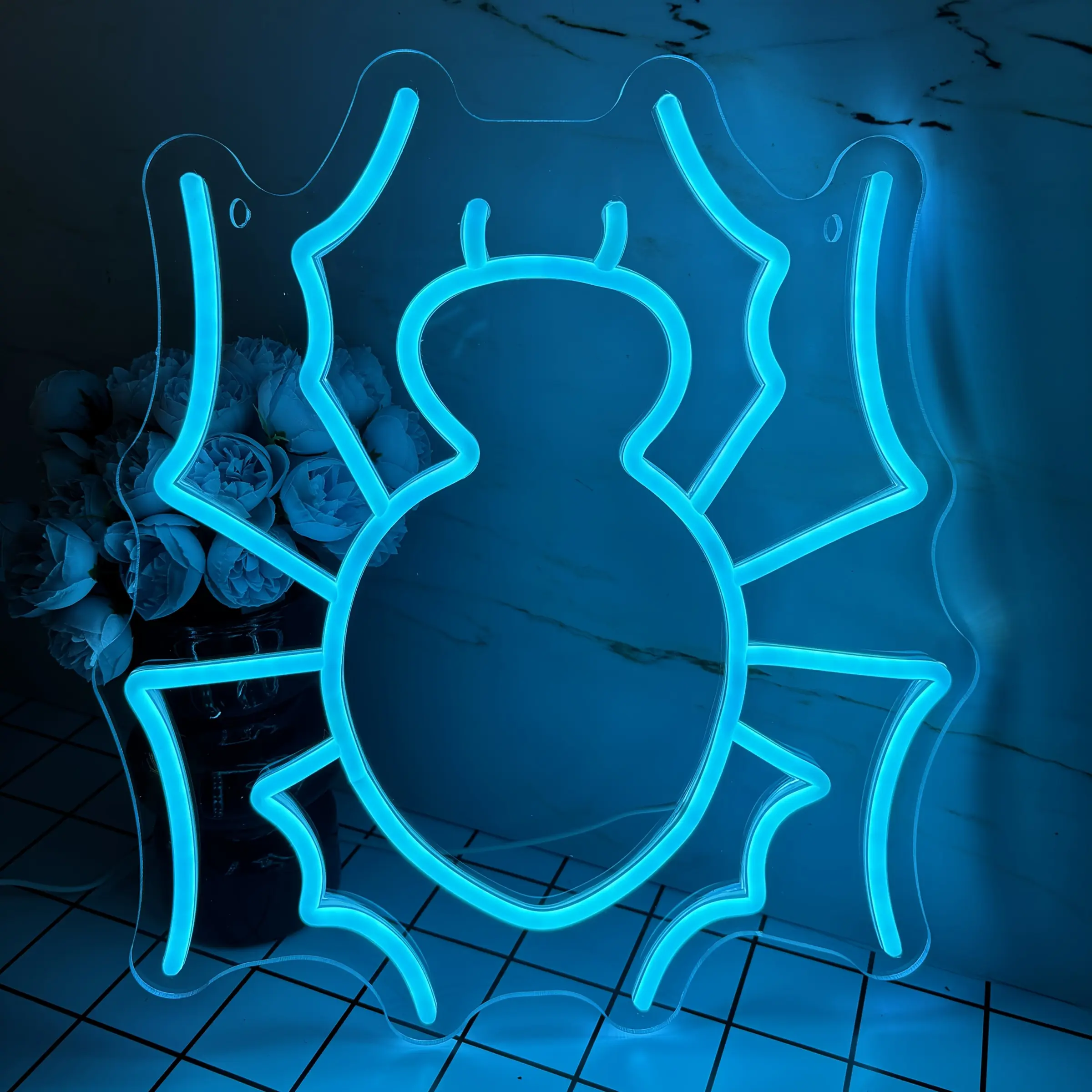Spider Anime Neon Sign, Decorative Neon Light - Blue LED Wall Art with Vibrant Spider Design, USB-Powered Home Decor for Playroom, Man Cave, Kids Bedroom - Christmas Birthday Gift Idea, Spider Decor, Playroom Lighting, Led Ambient Lighting