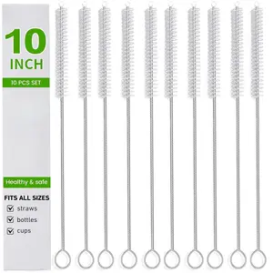 Straw Cleaner Brush Set, 10 Pieces 10 Inch Stainless Steel Handle Straw Brush Set, Extra Long Straw Brush for Tumbler, Sippy Cup, Water Bottle and Tubes