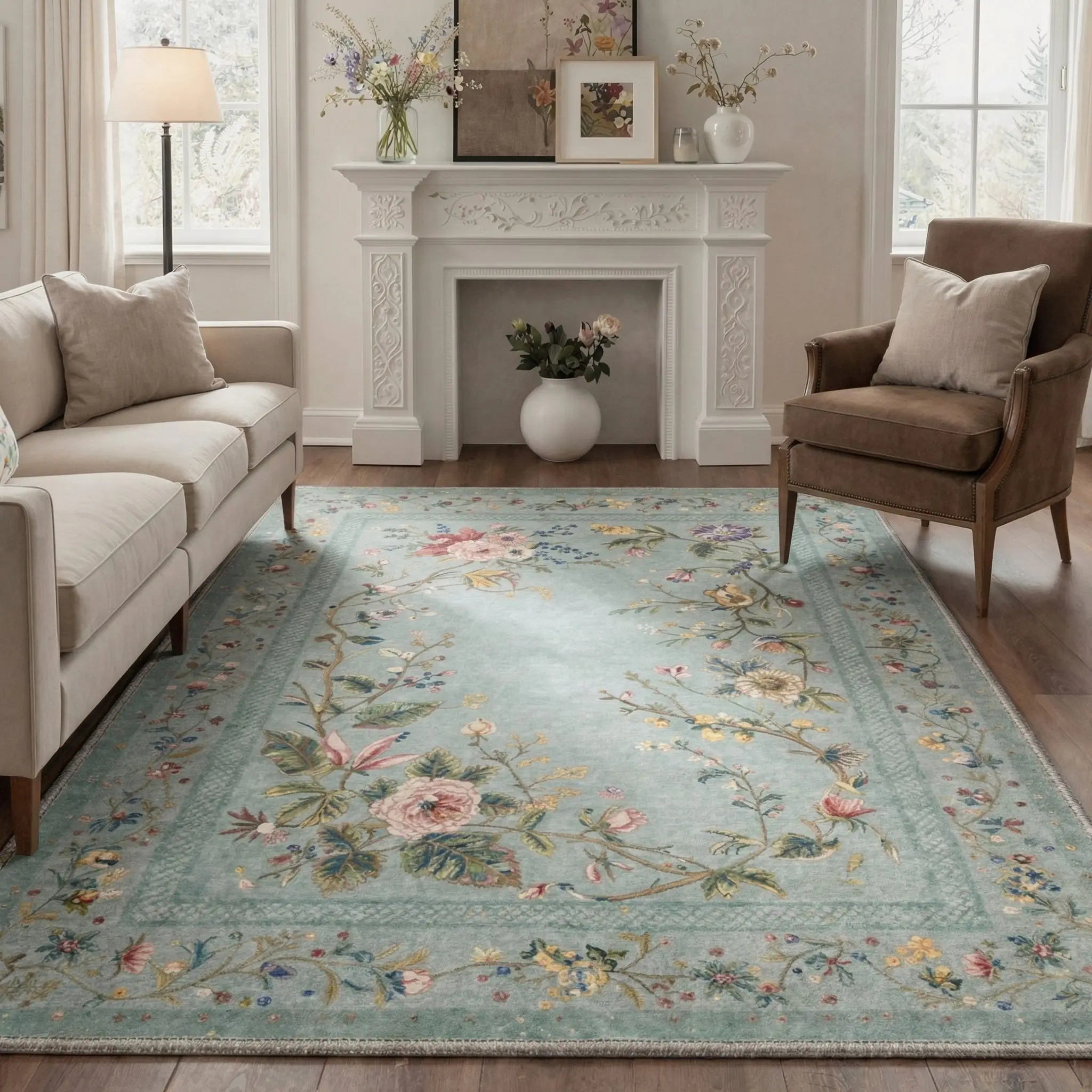 【Back To School】GENIMO Area Rug – Soft, Non-Slip, Pet Friendly, Machine Washable Floor Rug, Home Carpet, Stylish Decor for Any Room ,ARF2078-PETAL