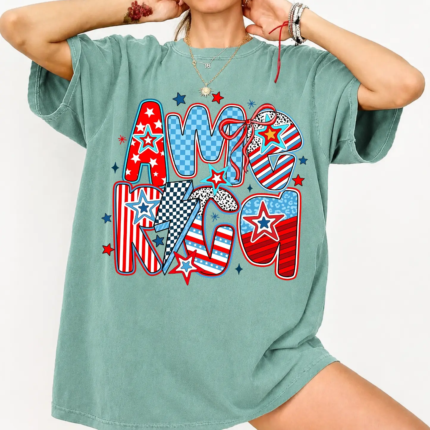 Comfort Colors Retro America Checkered Coquette 4th of July Independence Day Shirt, American Checkered Memorial Day , USA Independence Day