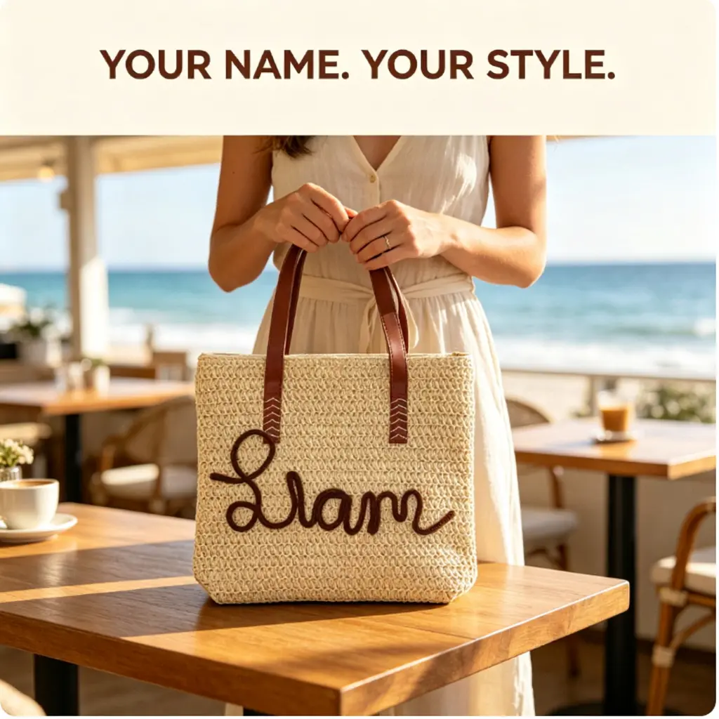 Whimsical Adult DIY Crocheted Yarn Tote Bag - Handcrafting Custom Letter Bag, Handmade Summer Gift for Women