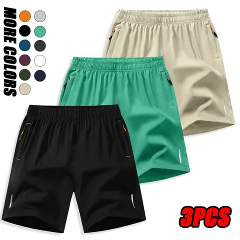 Men's 3-Pack Active Casual Athletic Loose Fit Drawstring Shorts - Multi-Pocket Design Men's Shorts, Solid Dark Blue/Dark Gray/Black, Deep Zip Pockets, Cold Wash Compatible, XL Size, for Gym, Running
