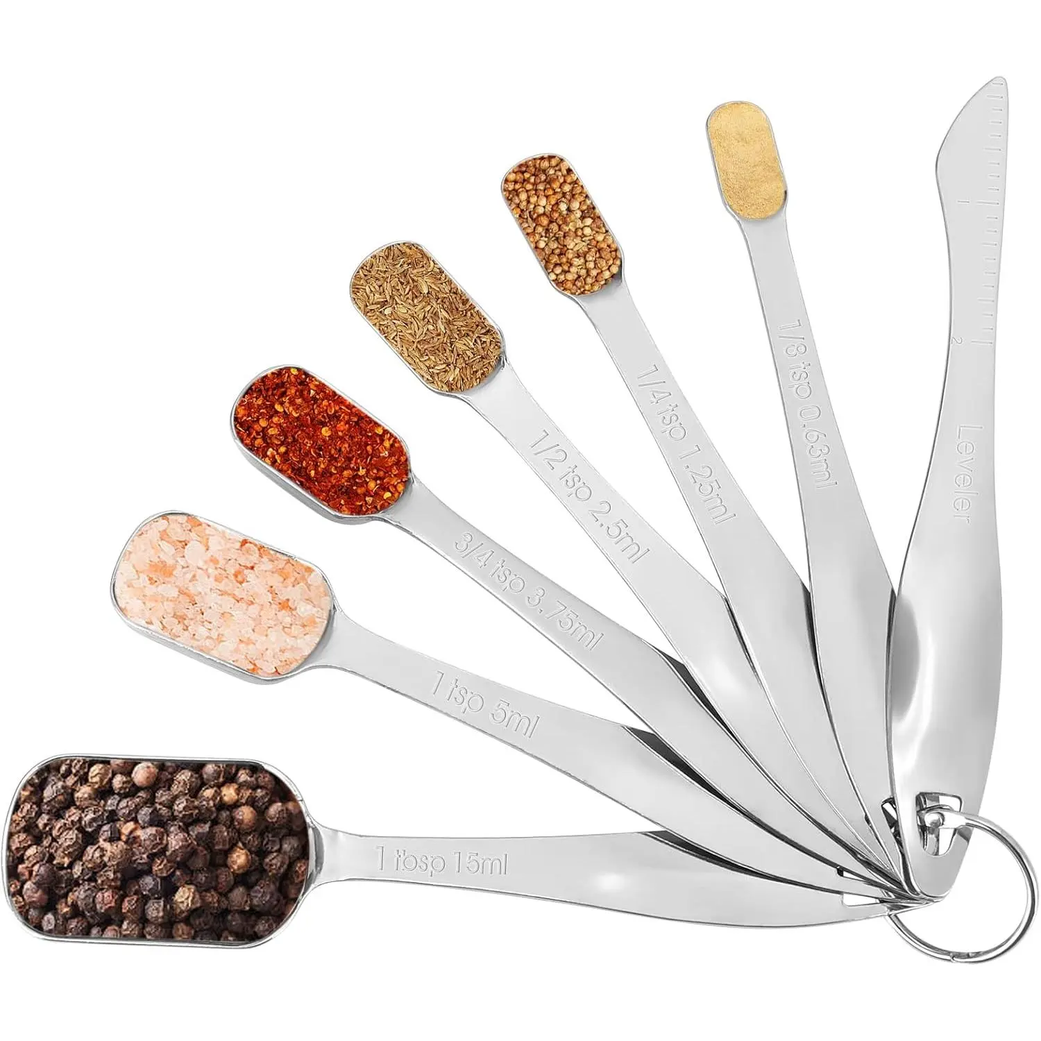 Stainless Steel Measuring Spoons Set of 7, Nesting Measuring Tool with Leveler, Rectangular Tablespoon and Teaspoon for Baking & Cooking, Stackable Kitchen Gadgets for Dry & Liquid Ingredients