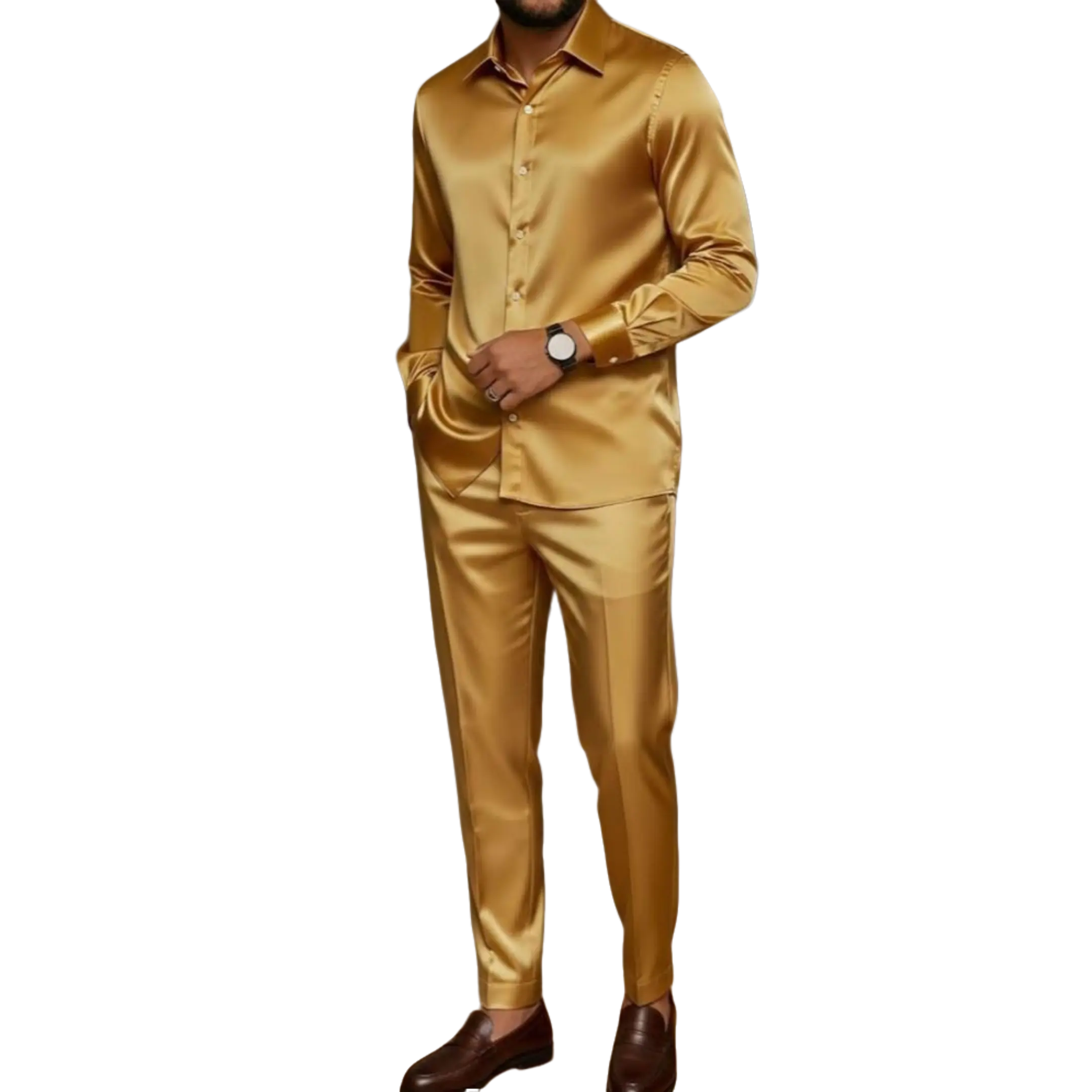 Two-piece men's stand-up collar suit - solid color stylish stand-up collar long-sleeved suit | formal/casual traditional attire, men's casual suit, the first choice gift for men. Polyester Menswear Set Shirt Top