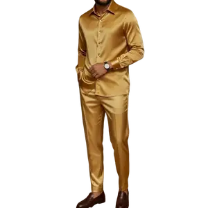 Two-piece men's stand-up collar suit - solid color stylish stand-up collar long-sleeved suit | formal/casual traditional attire, men's casual suit, the first choice gift for men. Polyester Menswear Set