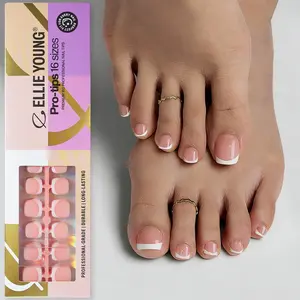 ELLIE YOUNG PRO-TIPS Short Square White French Toenail Tips with Nude Base, 160pc Press-On Toenails Kit, Nail Glue Included – 16 Sizes, Matte Gel Acrylic Look, Soft Gel DIY Extensions
