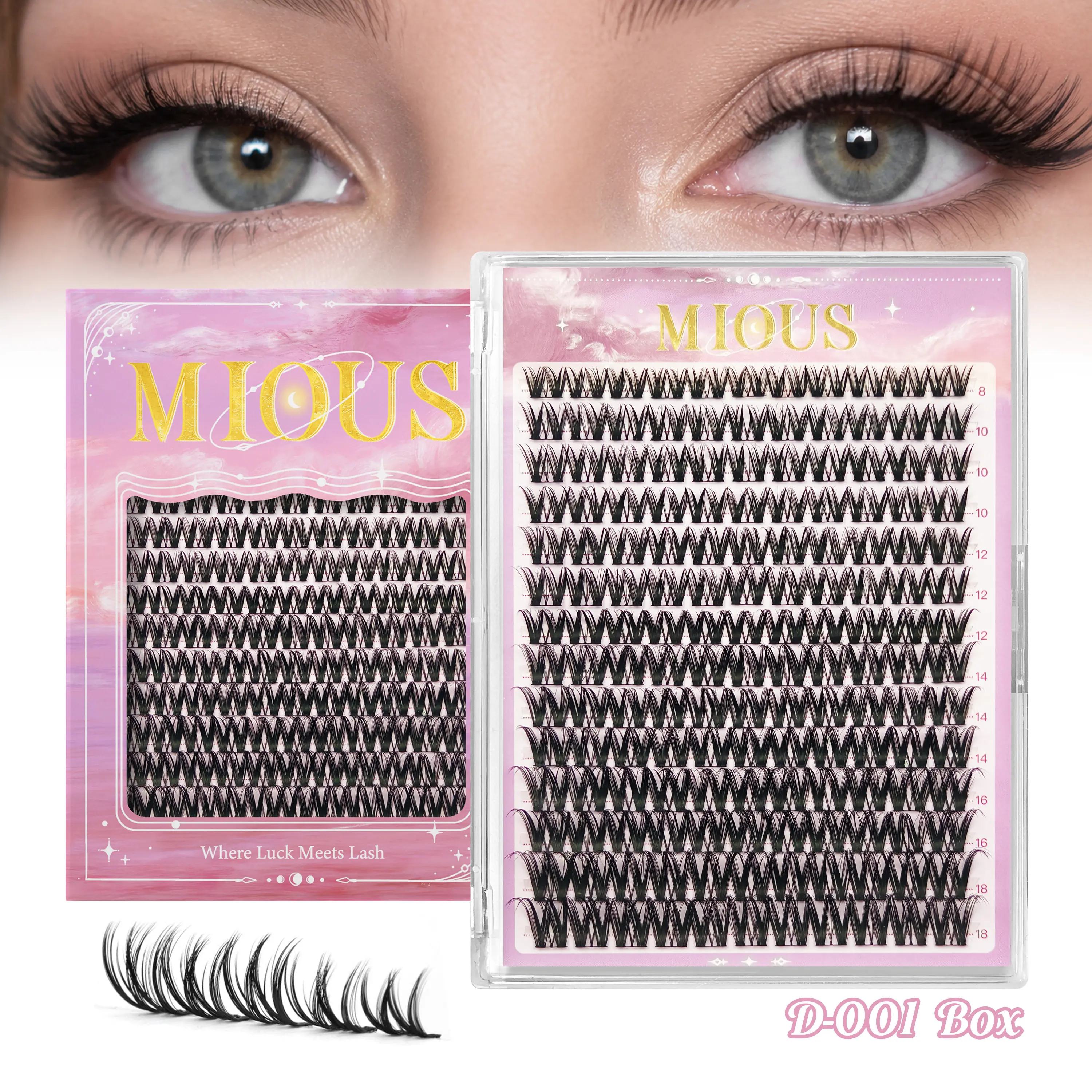 Mious [New D-001 Box] Flora Lash Clusters, 8-18mm Mixed Length DIY Eyelash Extension Wispy Cluster Eyelashes Fluffy Anime Eyelash Clusters Reusable Natural Individual Lash Extension D Curve 154 Pieces - Cosmetic, Makeup