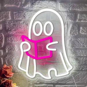 Ghost & Book Design Neon Sign, USB Powered LED Neon Light, Novelty Lighting, Decorative Wall Light for Door, Bedroom, Dorm, and Party Lighting, Led Signs