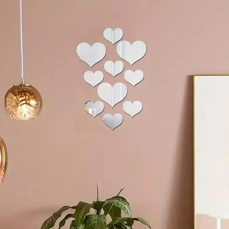 Romantic Heart Shaped Wall Sticker, 1 Set 3D Mirror Wall Sticker, Creative DIY Wall Decal For Home Bedroom Living Room, Valentine's Day Gift Idea, Dec