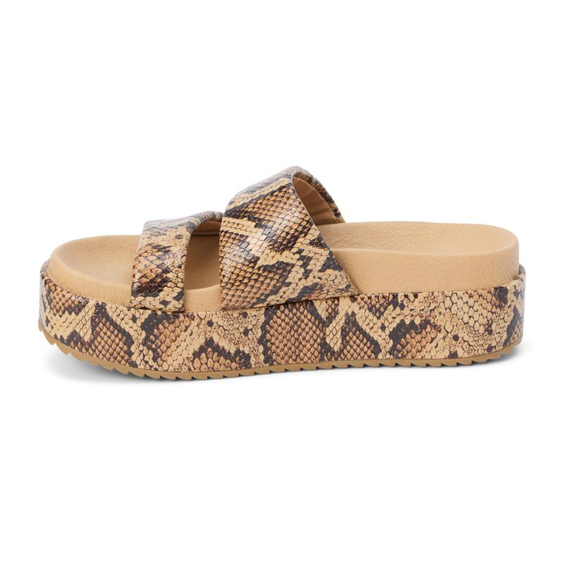 Matisse Womens Blaine Print Slide Platform Casual Sandals Casual Low Heel 1-2" - Beige