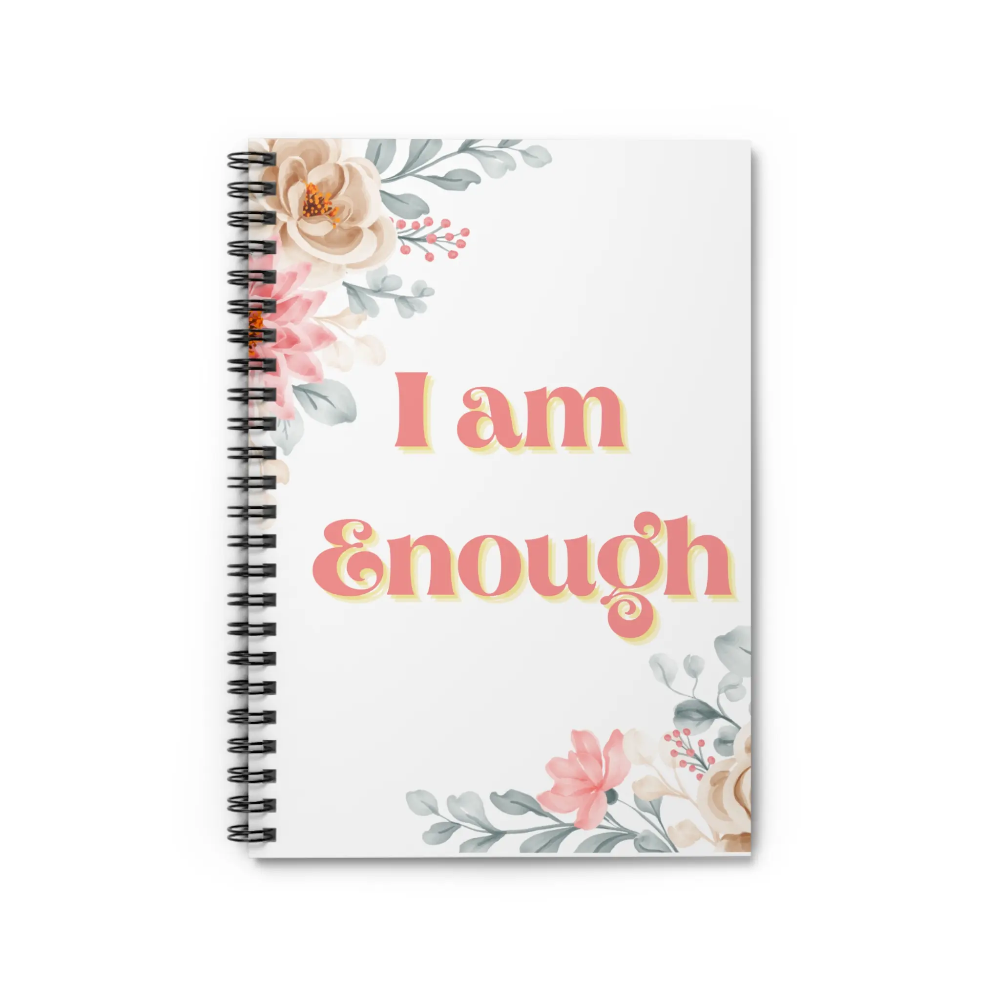 Motivational Floral Spiral Notebook | I Am Enough | Positive Affirmations Journal, Self-Care Gift, Back to School, Teacher Planner, Daily