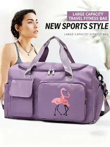 Flamingo Pattern Multifunctional Handbag, Large Capacity Lightweight Crossbody Bag with Independent Shoe Compartment. Stylish & Durable Strap, Ideal for Sports, Fitness, Travel & Daily Use, Perfect Festival Gift