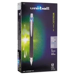 Uni-Ball Jetstream RT Retractable Roller Ball Pen, UBC Model, 1 mm Conical Pen Tip, Bold Waterproof Blue Ink, Black Barrel, Textured Rubber Grip, Pocket Clip for Office Stationery Use