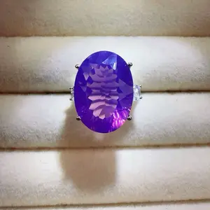 <PingEast jewelry > lavenda quartz 925 Sterling Silver Ring with 10mm Natural Charoite in a Simple Four-Prong Heart-Shaped Setting