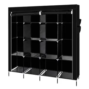 67" Clothes Closet Portable Wardrobe Clothes Storage Rack 12 Shelves 4 Side Pockets Black