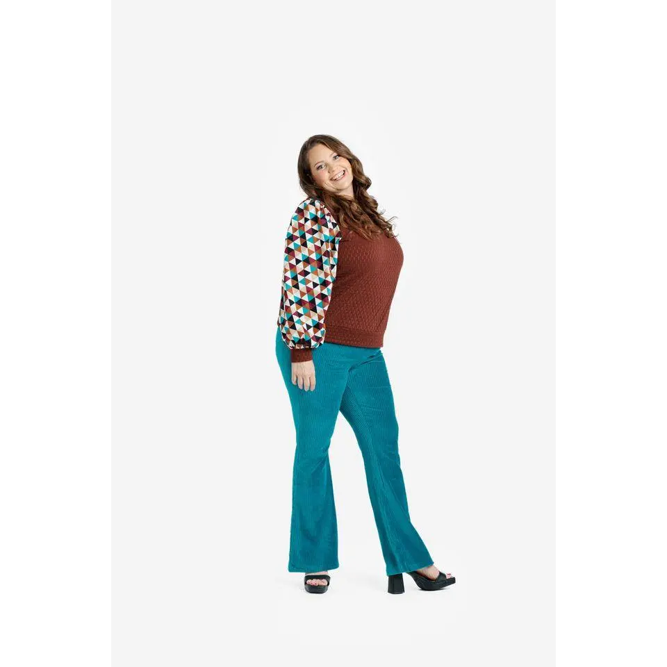 LuLaRoe Kimmy Mixed Media Top - Jacquard Bodice Long Sleeve (Sizes XS-2XL)