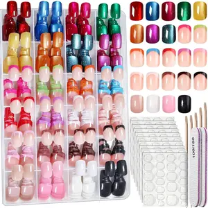 Press on Nails Short, 24 Colors 576PCS Press on Nails for Women, Cat Eye Nails Short Round. Glossy Nails Press On French Tip, Natural Fit Lightweight for Christmas Nail Art