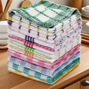 Random Color Waffle Cotton Towel Set, Fast Drying Absorbent Dishwashing Cloth, Kitchen Cleaning Tool, Reusable Home Bathroom Cleaner, Reusable Cleaning Cloths, Dish Towels Rags