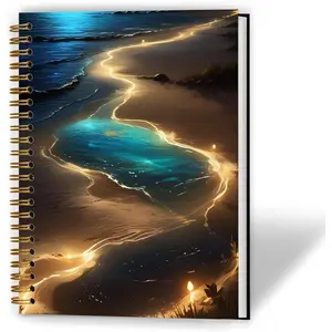 Blue and  Beach Notebook, Mystical Celestial Coastal  Journal, Whimsical Beach Journal, Nature Lover Gifts Hardcover Spiral Notebooks, 5.5x8.3 Inch
