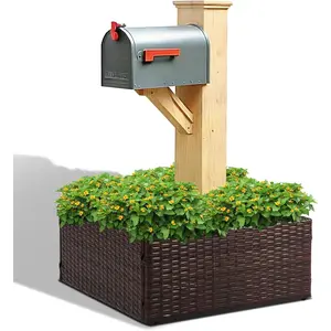 24-inch Handmade Rattan Mailbox Posts Wrap Planter Box, Fits 4x4 6x6 Posts, All-Weather Decorative Flower Box for Outdoor Use