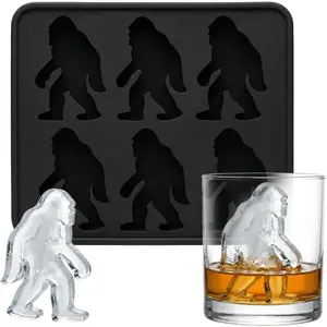 Bigfoot Ice Mold, 6-Cavity Monster Ice Tray Bigfoot Shape Silicone Ice Cube Mold, Reusable Fun Bigfoot Ice Cubes for Whiskey, Party Drinks, DIY Ice Cubes (1 Piece)