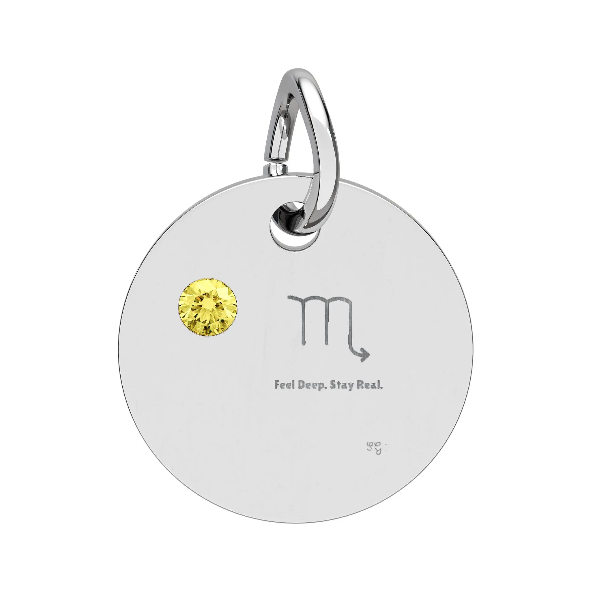 Scorpio Topaz Birthstone Zodiac Circle Charm, Engraved Disc Charm