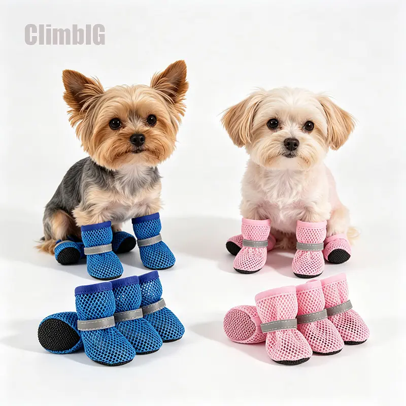 4PCS Breathable Mesh Dog Shoes, Anti-Slip Puppy Boots with Adjustable Straps, Lightweight Paw Protectors for Small Medium Dogs, Summer Outdoor Walking Footwear, Pet Travel Accessories & Dog Mom Essentials,Outdoor