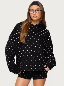 Women's Edikted Chelsie Polka Dot Hoodie Sweatshirt - Casual Long Sleeve Printed Top, Polyester & Cotton Blend, Text Graphics, Machine Washable, Polyester Blend