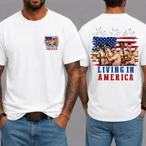Living In America Patriotic USA Flag T-Shirt | American Pride Independence Day Graphic Tee for Men