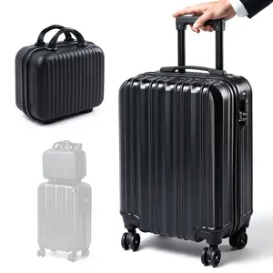 20" Carry On Luggage and 14" Mini Cosmetic Cases Travel Set Lightweight Polypropylene Suitcase with Lock YKK Zipper Hardside Luggage with Spinner Wheels (2 Piece Set, Black)