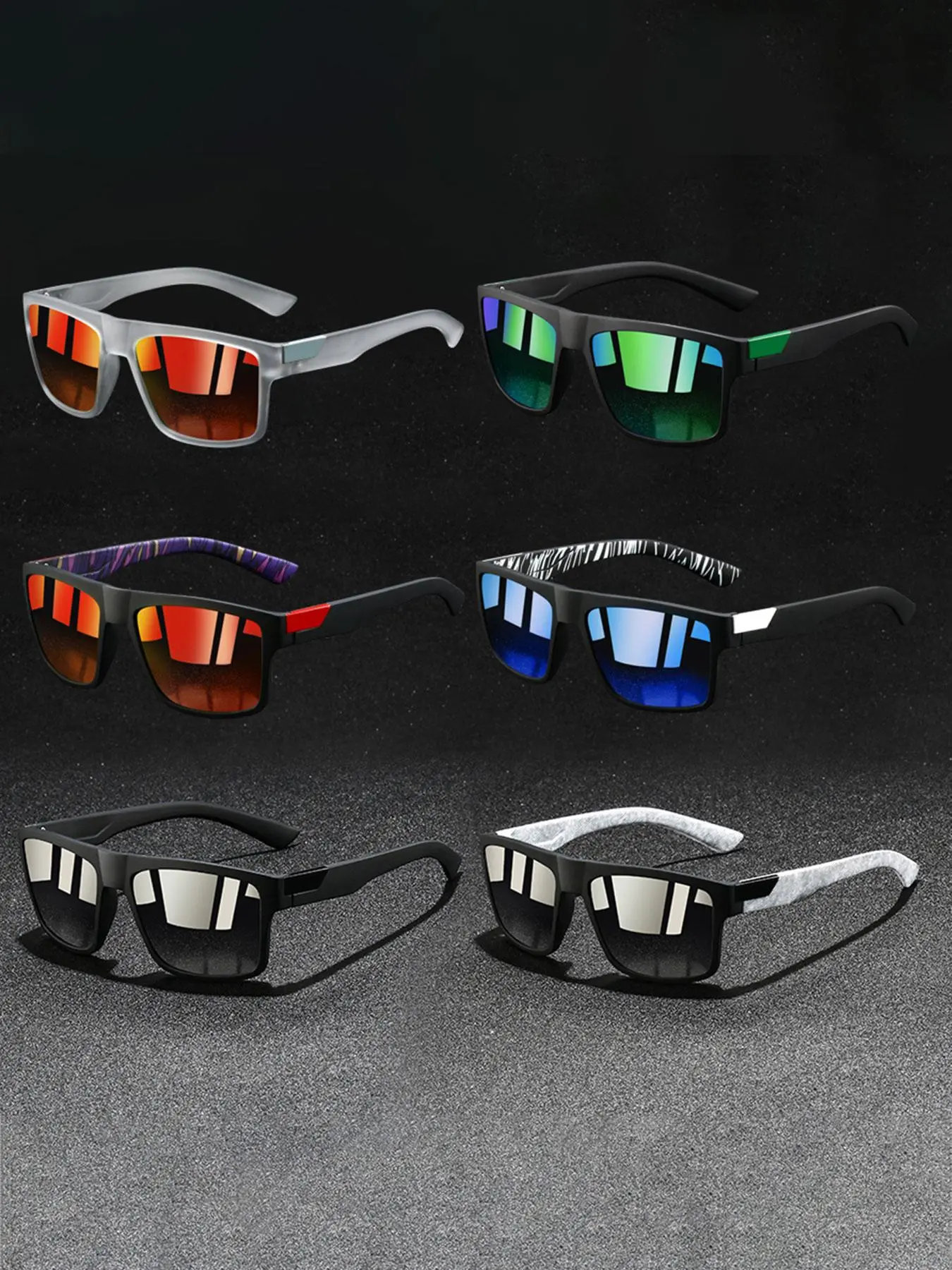 6pcs latest spliced sports cycling sunglasses, Biking Sunglasses, mountain bike glasses, unisex,with multiple color options,providing UV 400 protection,suitable for various outdoor activities