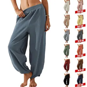 Womens Baggy Wide Leg Pants Casual Elastic Waisted Palazzo Harem Pants with Pockets Womenswear Bottom