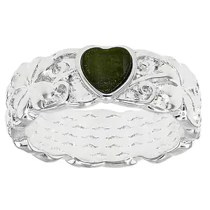 JTV Connemara Marble Silver Tone Lucky Clover & Heart Ring, 5mm